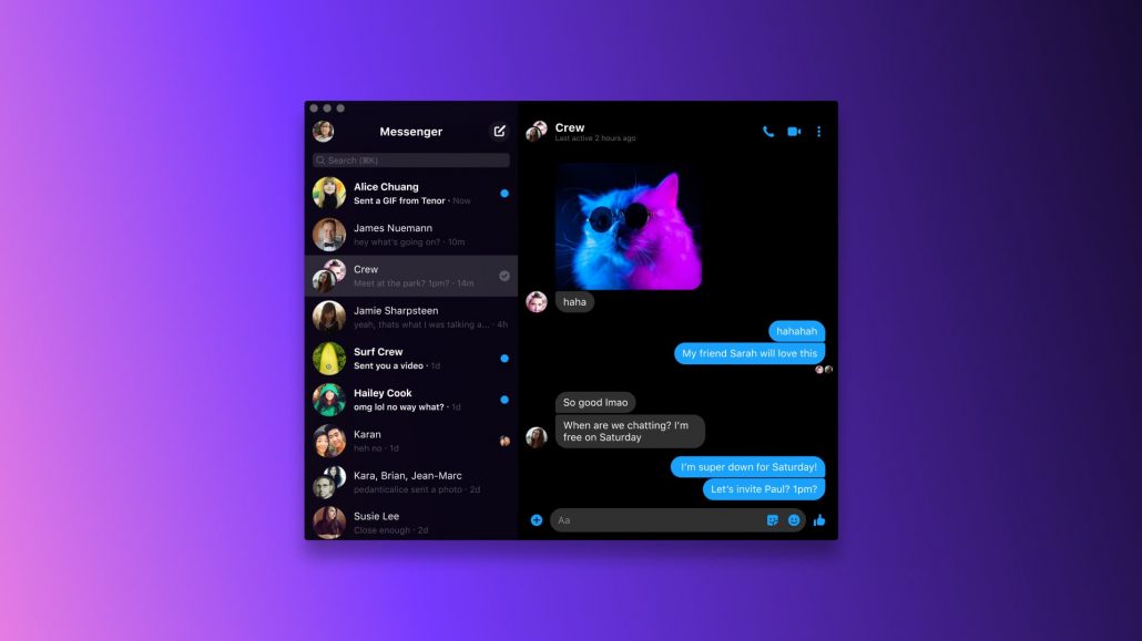 messenger desktop app dark mode